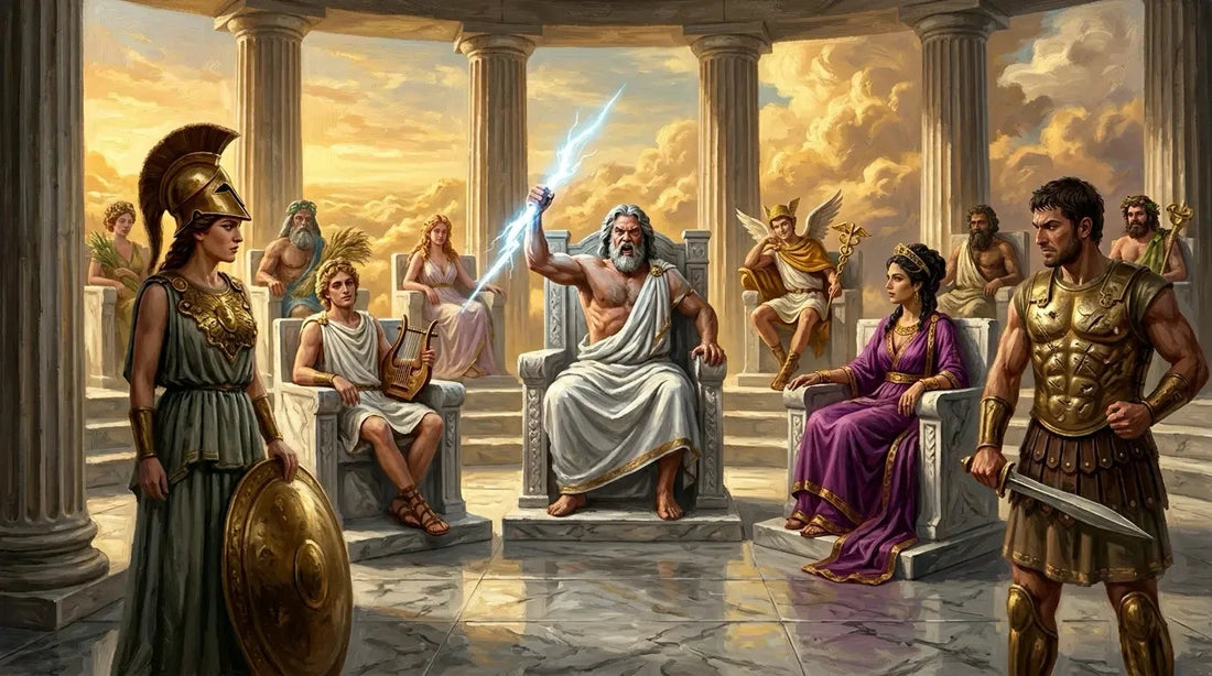 The Olympian gods assembled on the summit of Mount Olympus in ancient Greek mythology